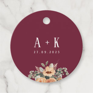 Favor tags, Elegant floral burgundy Tags