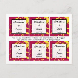 Favor Tags Hot Pink/Yellow Swirls Dots Postcard