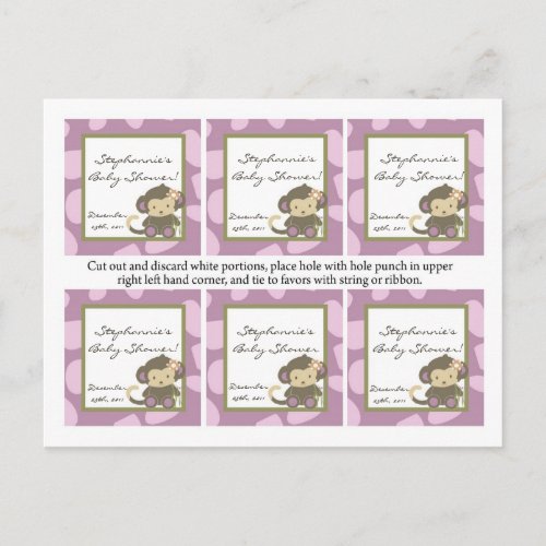 Favor Tags Jacana Girl Jungle Zoo Animal Invitation Postcard