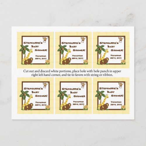 Favor Tags Jungle Babies Invitation Postcard