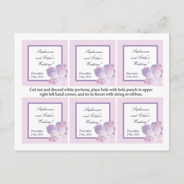 Favor Tags Purple Hydrangea Postcard (Front)