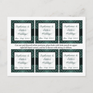 Favor Tags Teal Ornate Damask Green Postcard