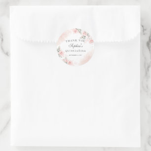 Favor Thank you Pink Blush Rose Quinceanera Classic Round Sticker