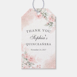 Favor Thank You Pink Blush Rose Quinceanera Gift Tags