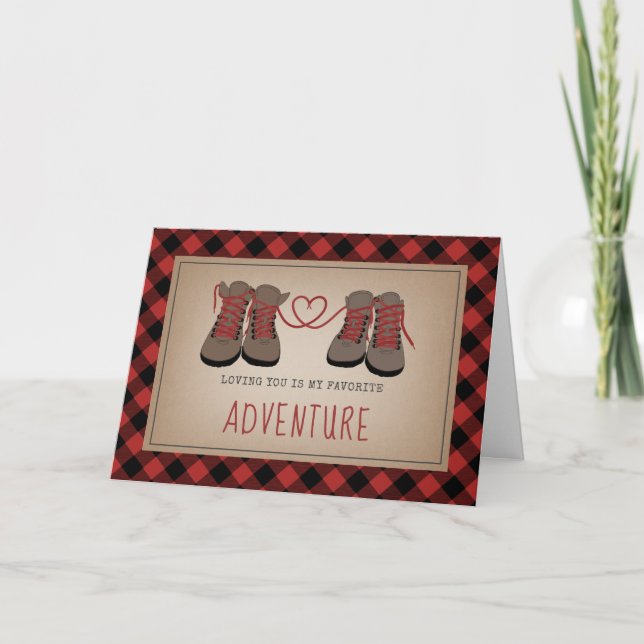 Favorite Adventure Hiking Boots Valentine Love Card (Front)