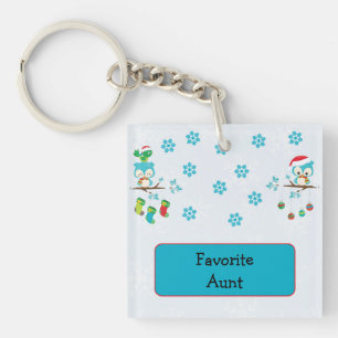 Favorite Aunt Snowflake Owls Keychain