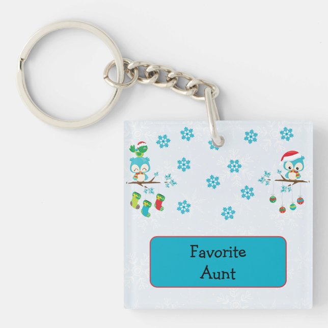 Favorite Aunt Snowflake Owls Keychain (Front)