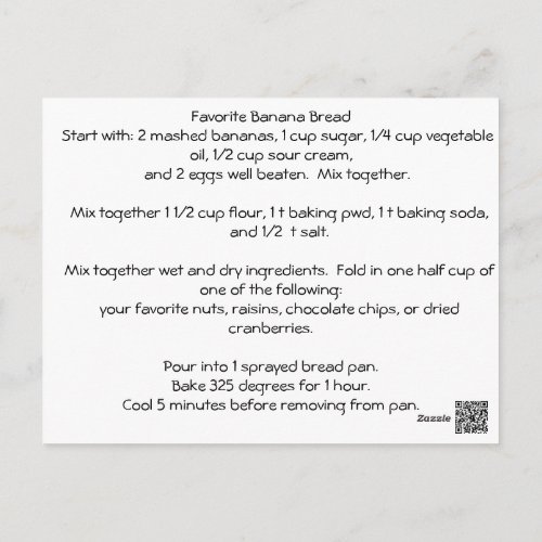 Favorite Banana Bread Recipe Postcard