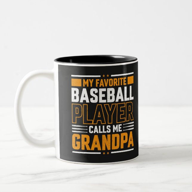 Favorite Baseball Player Calls Me Grandpa Two-Tone Coffee Mug (Left)