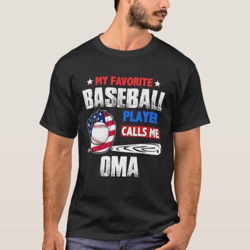 Favorite Baseball Player Calls Me Oma US Flag T_Shirt