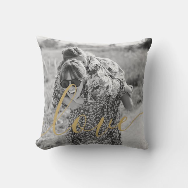 Favorite Black and White Photo Gold Script Throw Pillow (Front)
