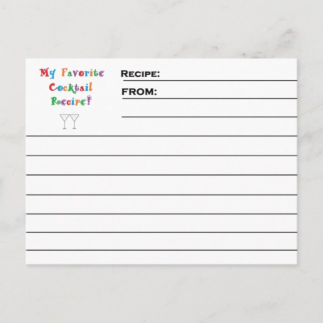 "Favorite Cocktail" Recipe Cards (Front)