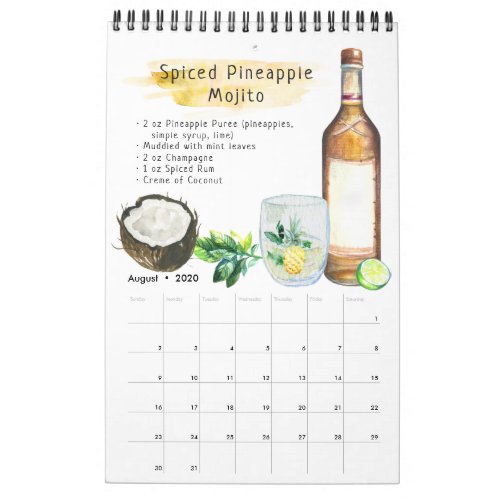 Favorite Cocktail Recipes  Watercolor Illustrated Calendar