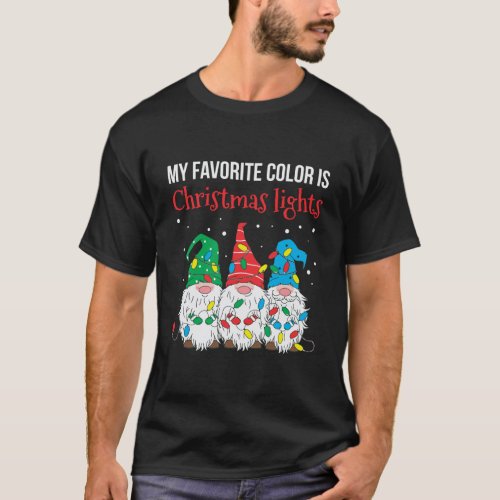 Favorite Color Is Christmas Lights Holiday Gnomes T_Shirt