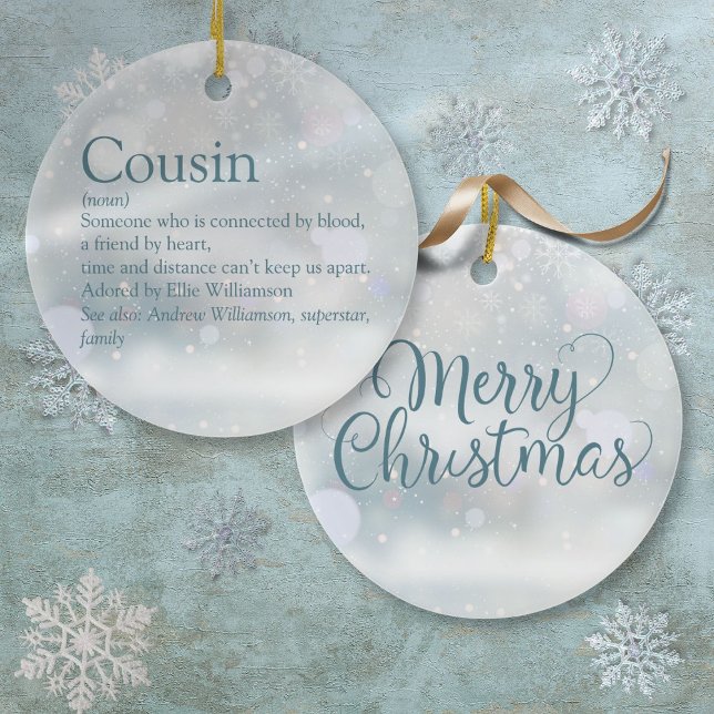 Favorite Cousin Definition Snowflakes Ceramic Ornament (Favorite Cousin Definition Snowflakes Ceramic Ornament)