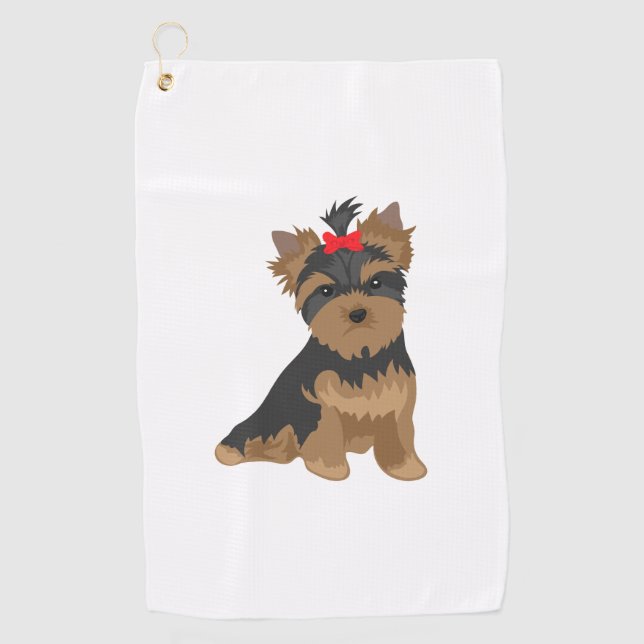 Favorite Dog - Yorkshire Terrier red bow Golf Towel (Front)