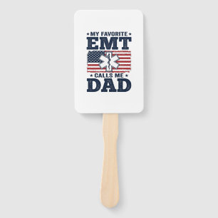 Favorite EMT Calls Me Dad Vintage Patriotic Shirt Hand Fan
