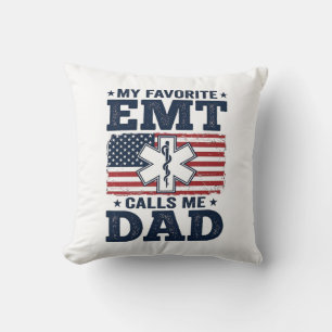 Favorite EMT Calls Me Dad Vintage Patriotic Shirt  Throw Pillow
