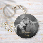 Favorite Family Black and White Photo Gold Script Keychain<br><div class="desc">Personalize with your favorite family photo featuring your family name,  creating a unique memory and gift. A lovely keepsake to treasure! Designed by Thisisnotme©</div>