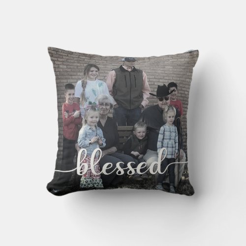 Favorite Family Photo _ Blessed Script Modern Throw Pillow