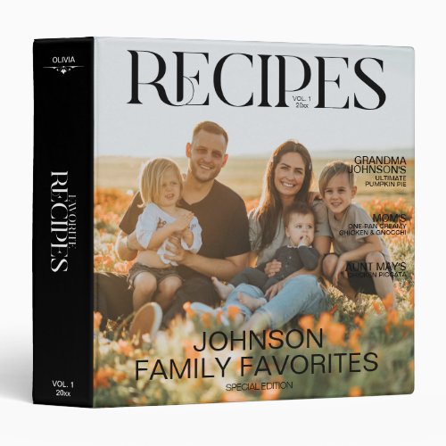 Favorite Family Recipes 2 Photo Magazine Cover 3 Ring Binder