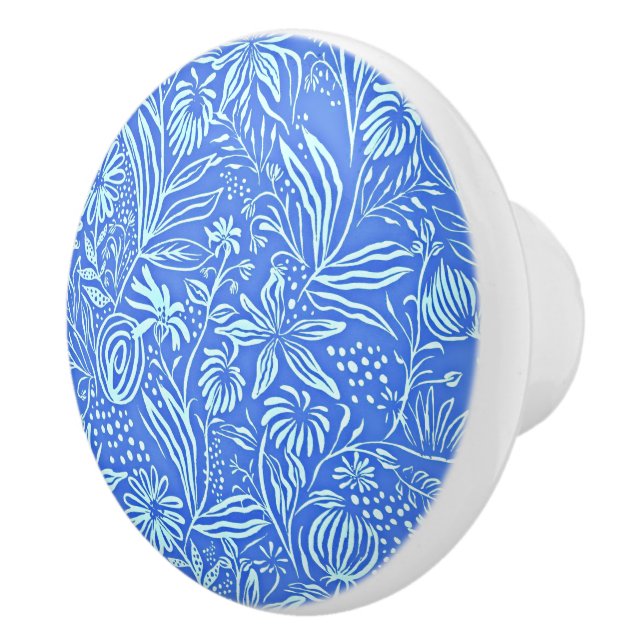 Favorite Floral Pattern in Blue Ceramic Knob (Right)