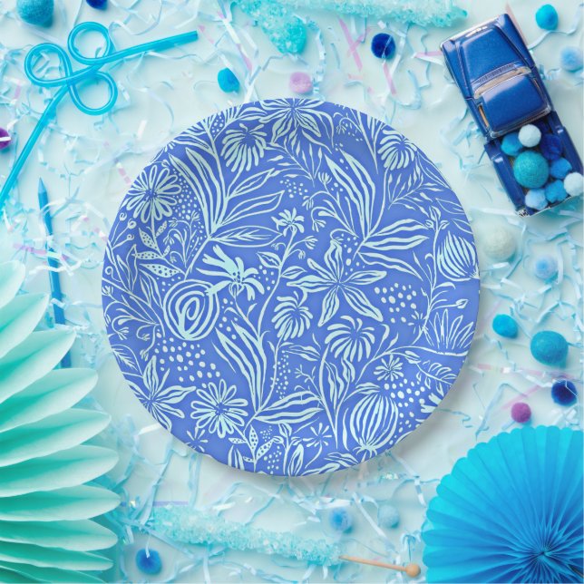 Favorite Floral Pattern in Blue Paper Plates (Party)