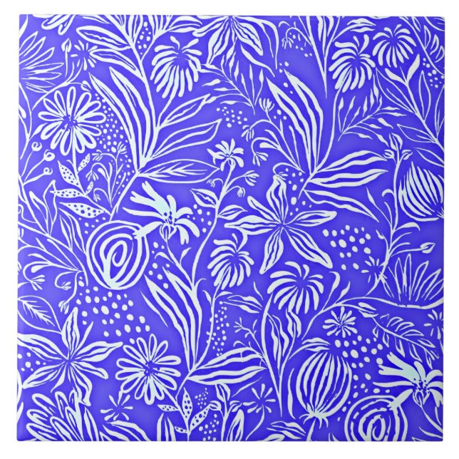 Favorite Floral Pattern, Periwinkle Blue, Ceramic Tile (Front)