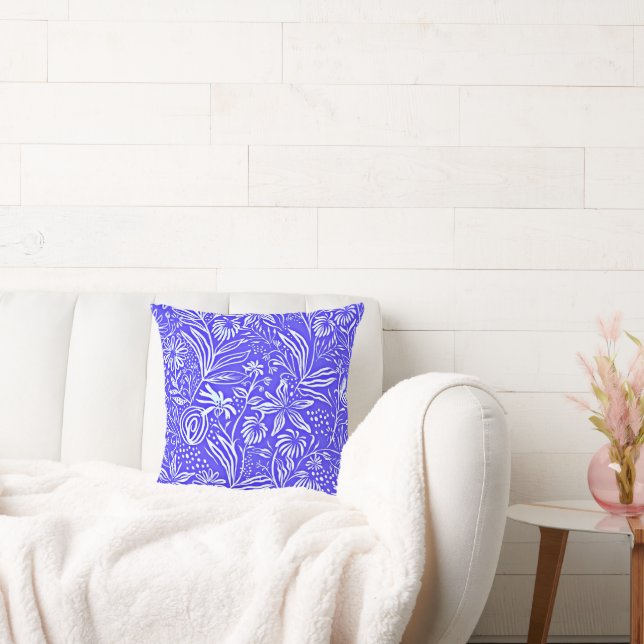 Favorite Floral Pattern, Periwinkle Blue, Throw Pillow (Couch)