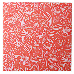 Favorite Floral Pattern, Red, Ceramic Tile