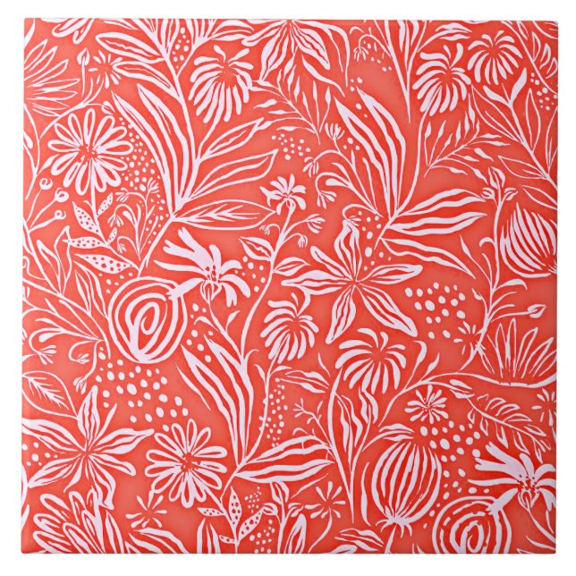 Favorite Floral Pattern, Red, Ceramic Tile (Front)