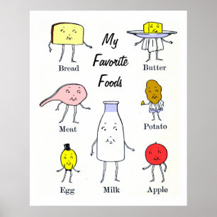 Favorite Foods Vintage Kitchen Art Poster
