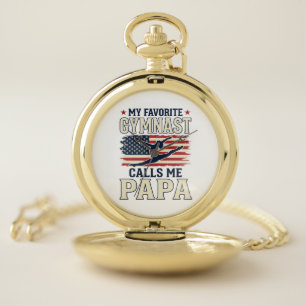 Favorite Gymnast Calls Me Papa Patriotic Vintage S Pocket Watch