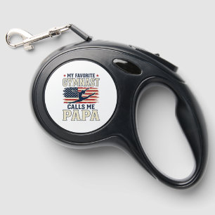 Favorite Gymnast Calls Me Papa Patriotic Vintage S Retractable Pet Leash
