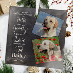 Favorite Hello Custom 2 Photo Pet Dog Memorial Glass Ornament<br><div class="desc">Our modern pet memorial ornament, is a beautiful way to remember your beloved dog. The ornament features the poem " Don't forget somewhere between Hello and Goodbye there was Love, so much Love " and has a modern, simple, and elegant design. It serves as a dog memorial ornament and a...</div>