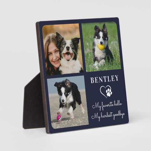 Favorite Hello Custom Pet Dog Memorial 3 Photo Plaque - Honor your best friend with a custom photo memorial plaque. This unique pet memorials keepsake is the perfect gift for yourself, family or friends to pay tribute to your loved one. Quote " My favorite help, My hardest goodbye" This dog memorial plaque is perfect keepsake for dog mom, dog lovers, cat memorials.
Customize with favorite pet dog or cat photos, and name and dates.
COPYRIGHT © 2020 Judy Burrows, Black Dog Art - All Rights Reserved. Favorite Hello Custom Pet Dog Memorial 3 Photo plaque 