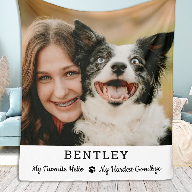 Favorite Hello Custom Photo Pet Dog Memorial Fleece Blanket (Creator Uploaded)