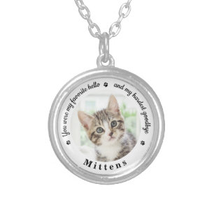 Favorite Hello Hardest Goodbye Pet Cat Memorial Silver Plated Necklace
