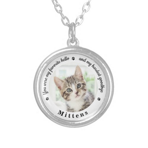 Favorite Hello Hardest Goodbye Pet Cat Memorial Silver Plated Necklace