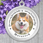 Favorite Hello Hardest Goodbye Pet Dog Memorial Silver Plated Necklace<br><div class="desc">Honor your best friend with a custom photo pet memorial necklace. This unique memorial keepsake is the perfect gift for yourself, family or friends to pay tribute to your loved one. This unique dog memorial necklace features a simple black and white design with decorative script. Quote "You were my favorite...</div>