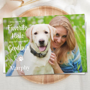 Favorite Hello Hardest Goodbye Pet Memorial Photo  Thank You Card