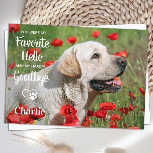 Favorite Hello Hardest Goodbye Pet Sympathy Photo  Thank You Card