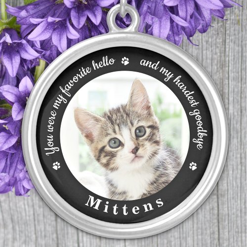Favorite Hello Hardest Goodbye Photo Cat Memorial Silver Plated Necklace