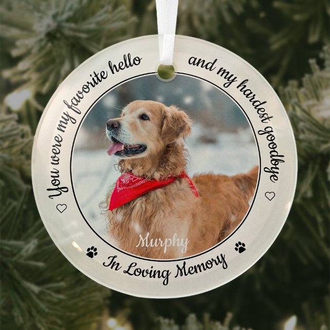 Favorite Hello Hardest Goodbye Photo Pet Memorial Glass Ornament (Creator Uploaded)