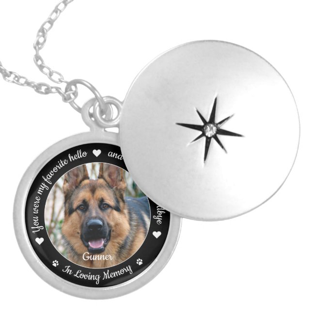 Favorite Hello Hardest Goodbye Photo Pet Memorial Locket Necklace (Front)