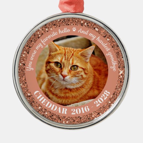 Favorite Hello Hardest Goodbye Rose Gold Pet Photo Metal Ornament