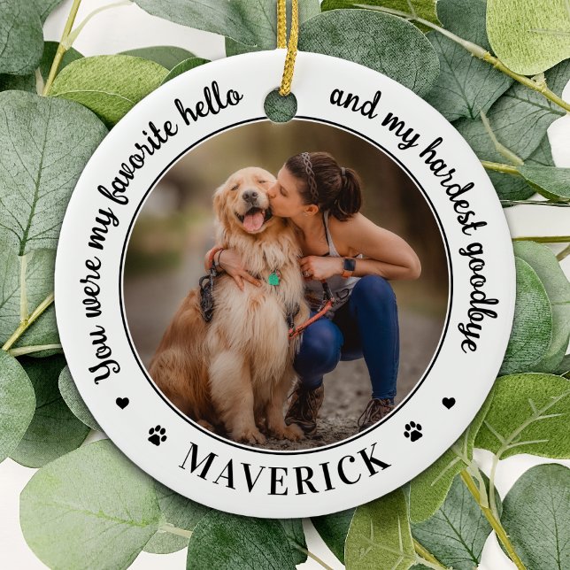 Favorite Hello Personalized Pet Photo Dog Memorial Ceramic Ornament (Creator Uploaded)