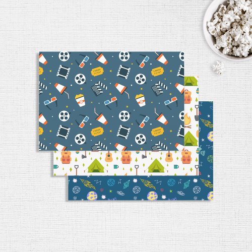 Favorite Hobbies Trio Patterns Wrapping Paper Sheets