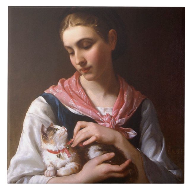 Favorite Kitten (by Émile Munier) Ceramic Tile (Front)