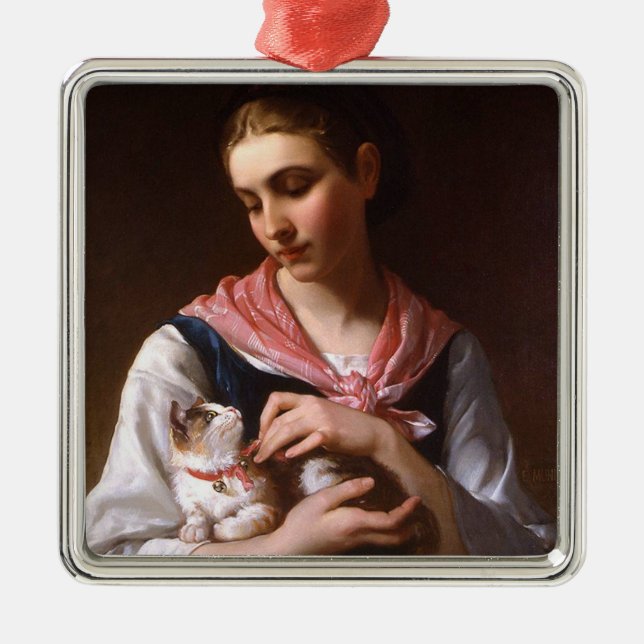 Favorite Kitten (by Émile Munier) Metal Ornament (Front)